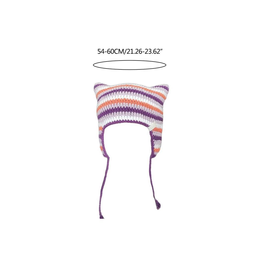 Cat Ear Beanie Hat for Women Harajuku Style Star/Stripe Skull Hat Handmade Crochet Hat Y2K Cool Girls Warm Headpieces