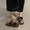 Soft Leather~ Thick-soled Square Head with Cool Slippers, Women Wear Retro Temperament with Skirts, Sandals, and Two Slippers.