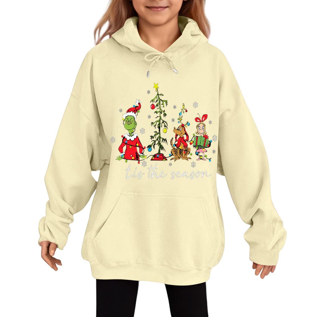 Детская модная повседневная толстовка с капюшоном свободного кроя с длинными рукавами и рождественским принтом