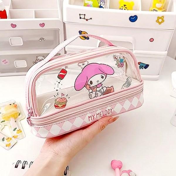 Sanrio Transparent Double Pencil Case Pouch 2-tier Pencil Case, 1 Piece, My Melody