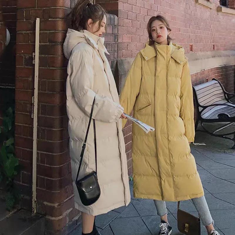 Пуховик, зимняя женская толстая теплая хлопковая куртка с капюшоном больших размеров, пуховик средней длины выше колена