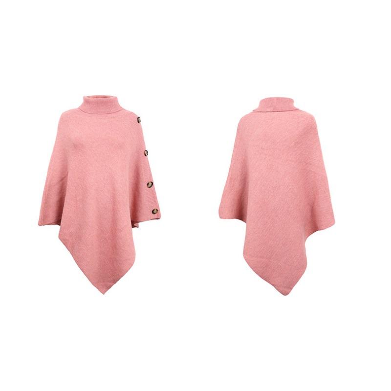 Fashion Warm Autumn Winter All-match Loose Shawl Cape Sweater Women Solid Color High-neck Cross-border Knitted Sweater Coat