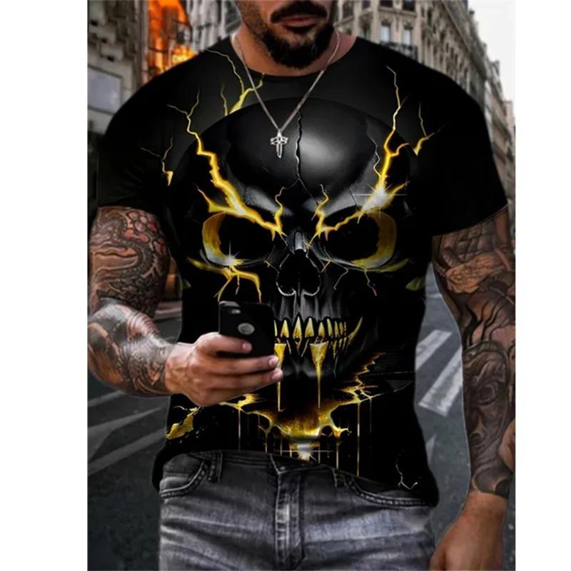 Новая мужская футболка с принтом ужасного черепа 3D в стиле ретро с круглым вырезом и короткими рукавами