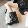 Fashion 2025New Style Luxury Pleated Buckle Knight Boots for Women Autumn Brown Leather Mid Calf   Slip-On Thick Heel Riding Boots
