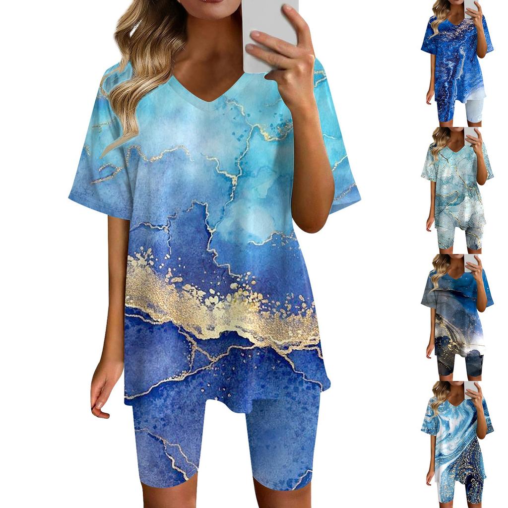 Женская одежда для дома, комплект из двух предметов для женщин, летняя футболка с v-образным вырезом, топы, шорты, спортивный спортивный костюм для тренировок