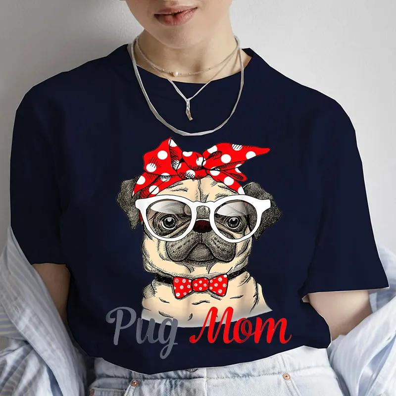 Футболка с принтом «Мопс-мама», женская одежда, забавная футболка с рисунком, футболка с изображением любительницы собак, женская футболка Harajuku, уличная одежда Y2k