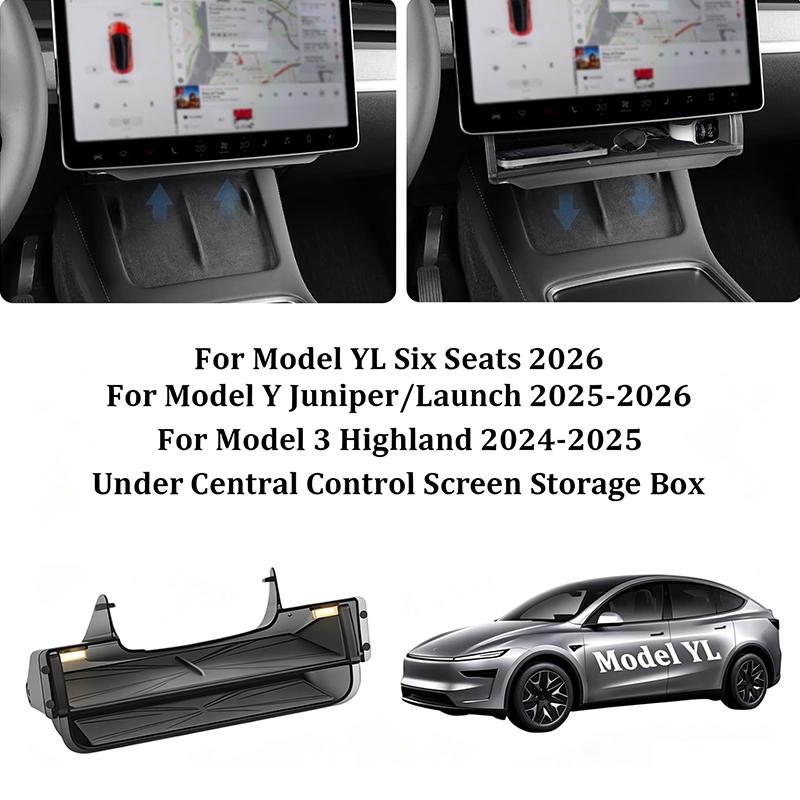 For Tesla Model 3/Y/YL Juniper 2026 Center Console Hidden Storage Tray Double-layer Organizer Box Under Screen Interior Storage