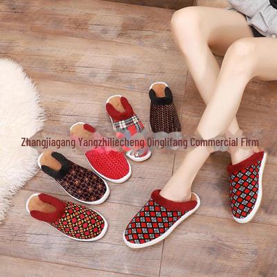 Мужские и женские тапочки из плюшевого бархата с нескользящей подошвой из коровьей кожи — толстая подошва, теплые и непромокаемые для весны