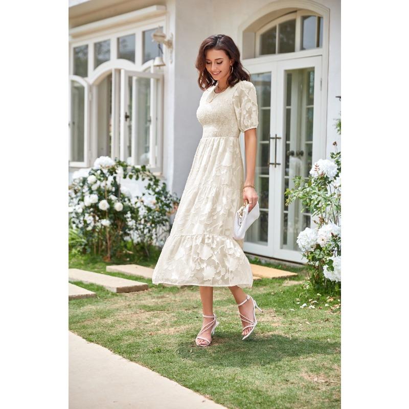 Летнее женское платье с круглым вырезом, плиссированные многослойные платья с цветочным принтом и рукавами-пузырьками