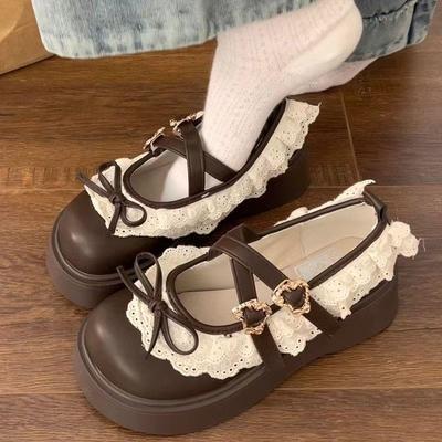 Туфли-лодочки из маленькой кожи женские увеличивающие рост одинарные туфли 2025 зима балетный стиль платформа круглый носок лоферы черные Мэри Джейн