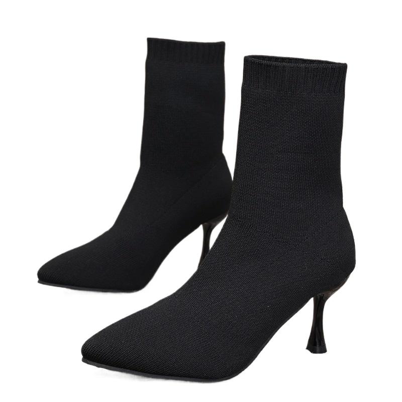 WinterHigh Quality Women's Boots Fashion Solid Color Pointed Toe Cloth Stiletto High Heel Women's Short Boots