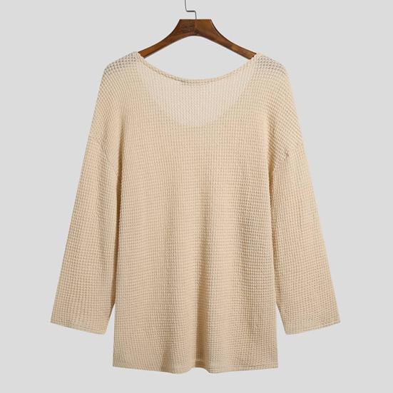Мужской свитер пуловер весна осень V-образный вырез длинный рукав однотонный вязаный топ с вырезами