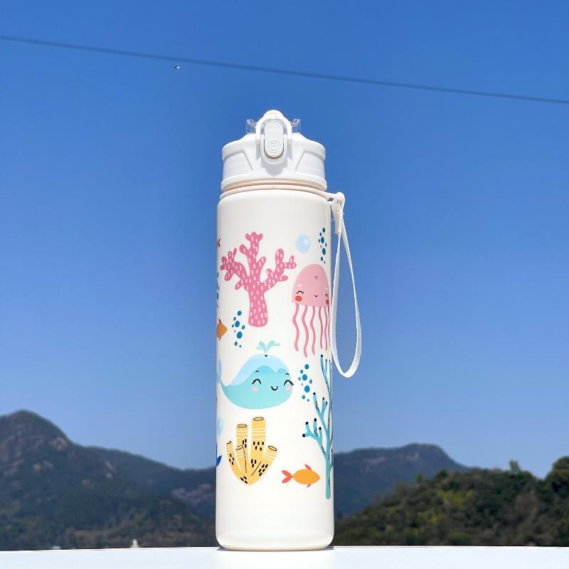 Plastic 800ML Dinosaur Water Bottle Kids Sippy Cup Leakproof with Silicone Straw for School Outdoor Camps