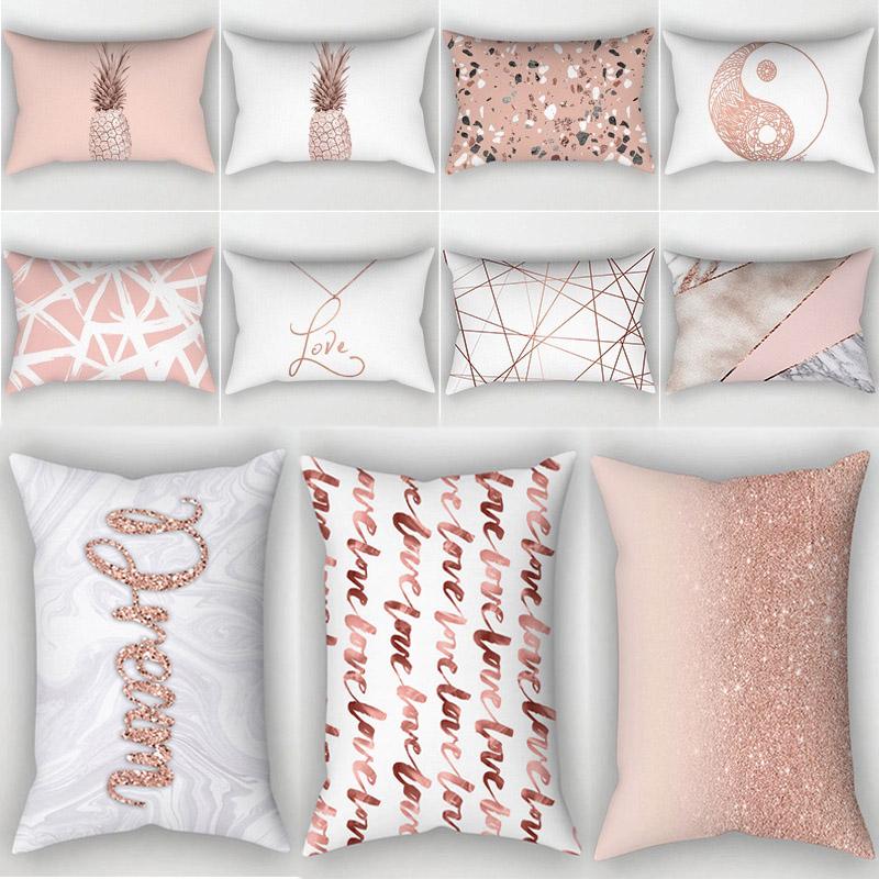 Trendy Unisex Popular Home Textile 30x50cm High Quality Decorative Pillow Covers 1PC Hot Sale Cushion Covers For Sofa Rose Golden Pink Geometric