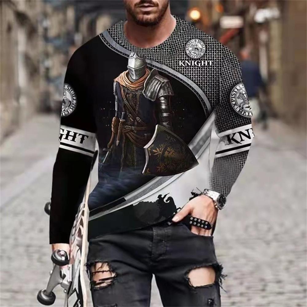 Винтажная 3D-принтовая летняя мужская футболка с круглым вырезом и длинным рукавом, повседневная футболка свободного покроя, модная мужская одежда