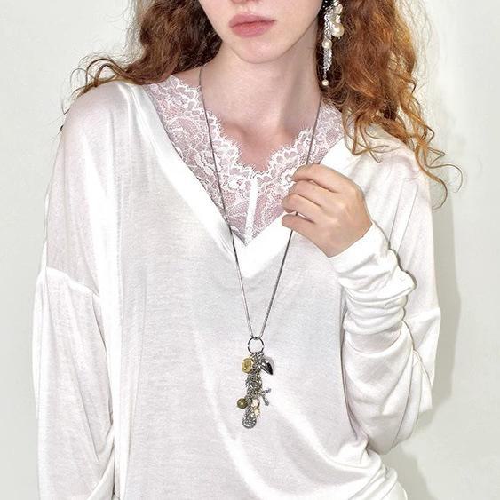 Серия Utopia Metal Heart Ожерелье: Уникальный двухцветный дизайн в стиле ретро, длинная цепочка для свитера.