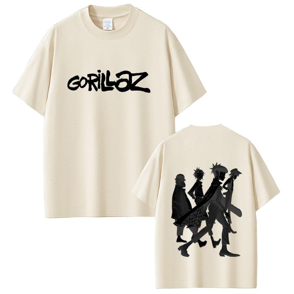 Ограниченный выпуск Футболка с принтом Gorillaz Мужская Женская Повседневная Свободная Футболка с круглым вырезом Мужская Мода Хлопковая Футболка Высокого Качества