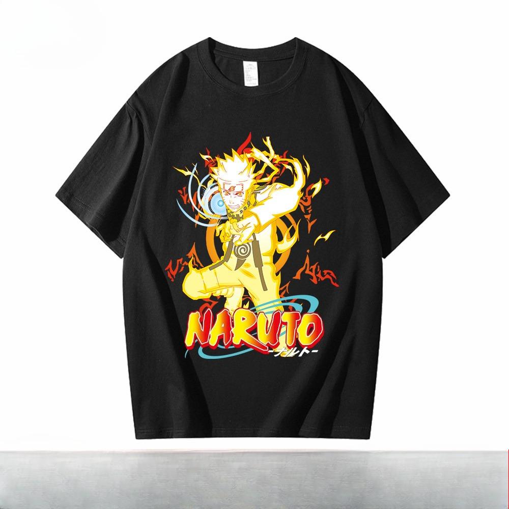 Naruto Trendy Brand Black Childrens Tshirt Summer New Anime Peripheral Printed Parent Child Wear Pure Cotton Fashion Tshirt