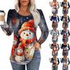 Long Sleeve Shirts For Women Cute Print Graphic Tees Blouses Dressy Casual Blouses Pleated Scooped Neck Tunic Tops Christmas