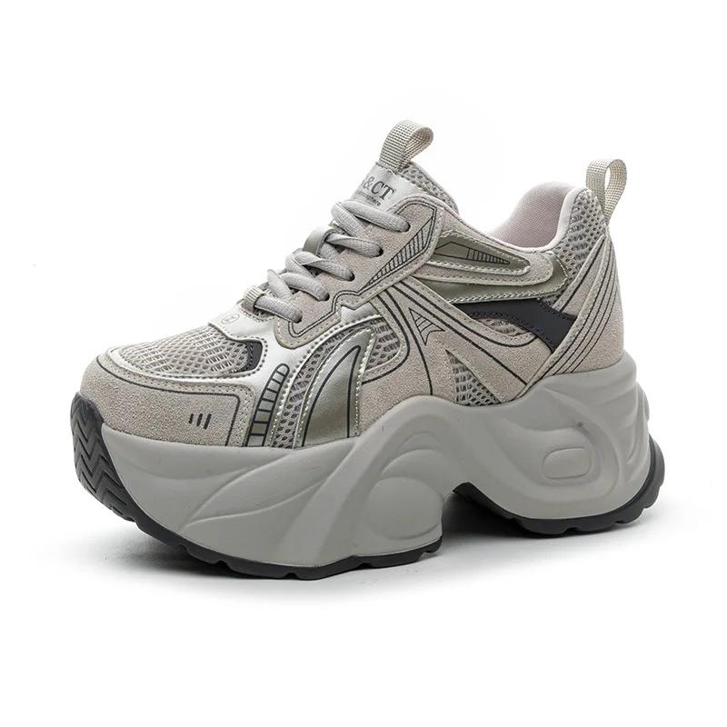 Модные 7 см Воздушная сетка Этнические Удобные Весенние Балетки Резина Роскошные Массивные Кроссовки Лаконичные Женские Осенние Лоферы из Синтетической Кожи