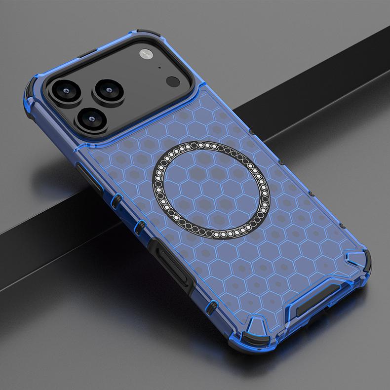 Прозрачный чехол-броня с сотовой текстурой и магнитной фиксацией для iPhone 17 Air Pro Max Magsafe Беспроводная зарядка Силиконовый TPU Защитный чехол