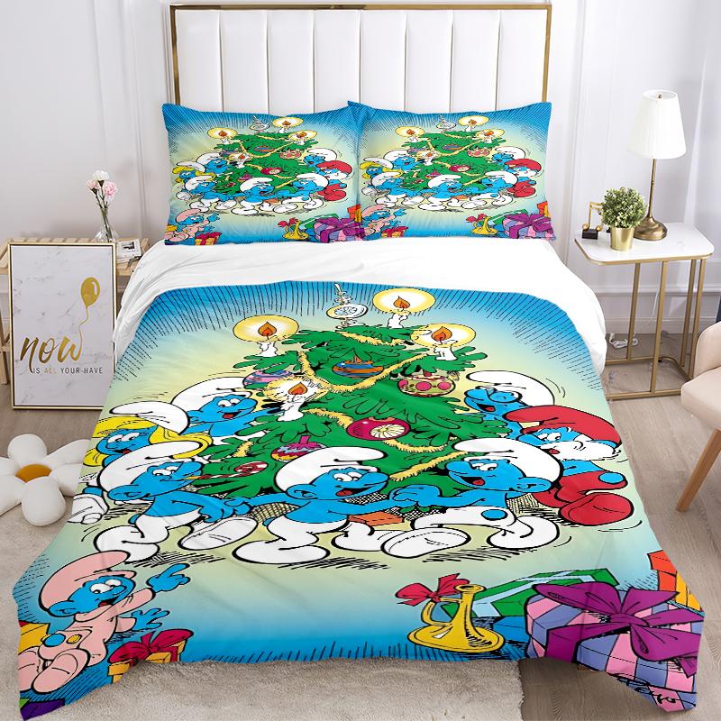 3Pcs Christmas Smurf Celebration Bedding Sets For All Sizes New 3D Printed Bed Cover Comforter Duvet Cover Pillowcase Bedroom Decoration