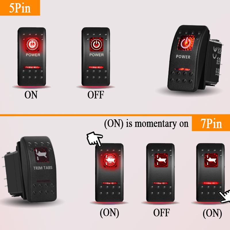 Waterproof Red LED Rocker Switch 12V 24V OFF Road Light ON OFF / ON OFF ON 3 Position Toggle for NARVA Carling ARB Style 4x4 Battery Switches5