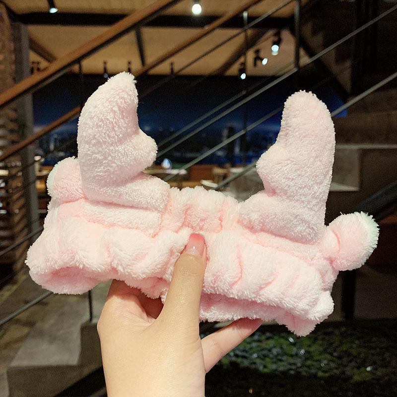 Cute Bow Antler Ears Coral Fleece Soft Warm Headband For Women Girl Washing Face Makeup Bath Head Wrap Hairband Hair Accessories