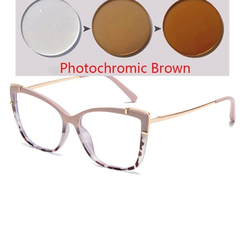 Blue Light Blocker Cat Eye Nearsighted Glasses For Women 1.56 Single Lens Myopia Photochromic Eyeglasses 0 -0.5 -0.75 To -6.0