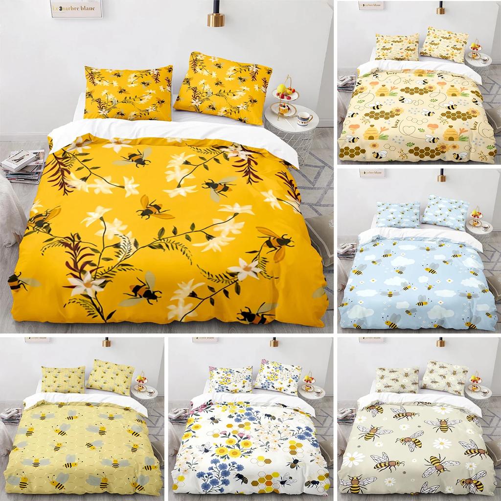 Honey Bee Black White Bedding Set Single Twin Double Queen King Cal King Size Bed Linen Set