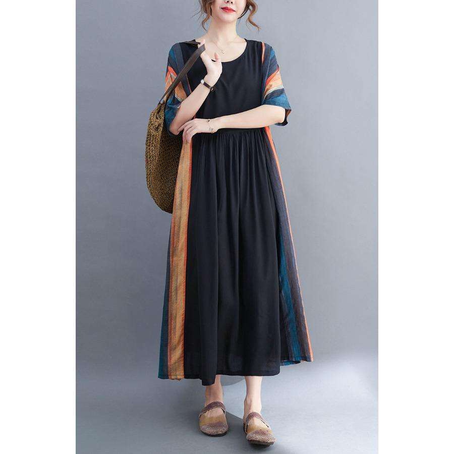 Хлопок лен плюс размер винтажные печатные платья осенняя одежда женщины повседневное свободное длинное летнее платье