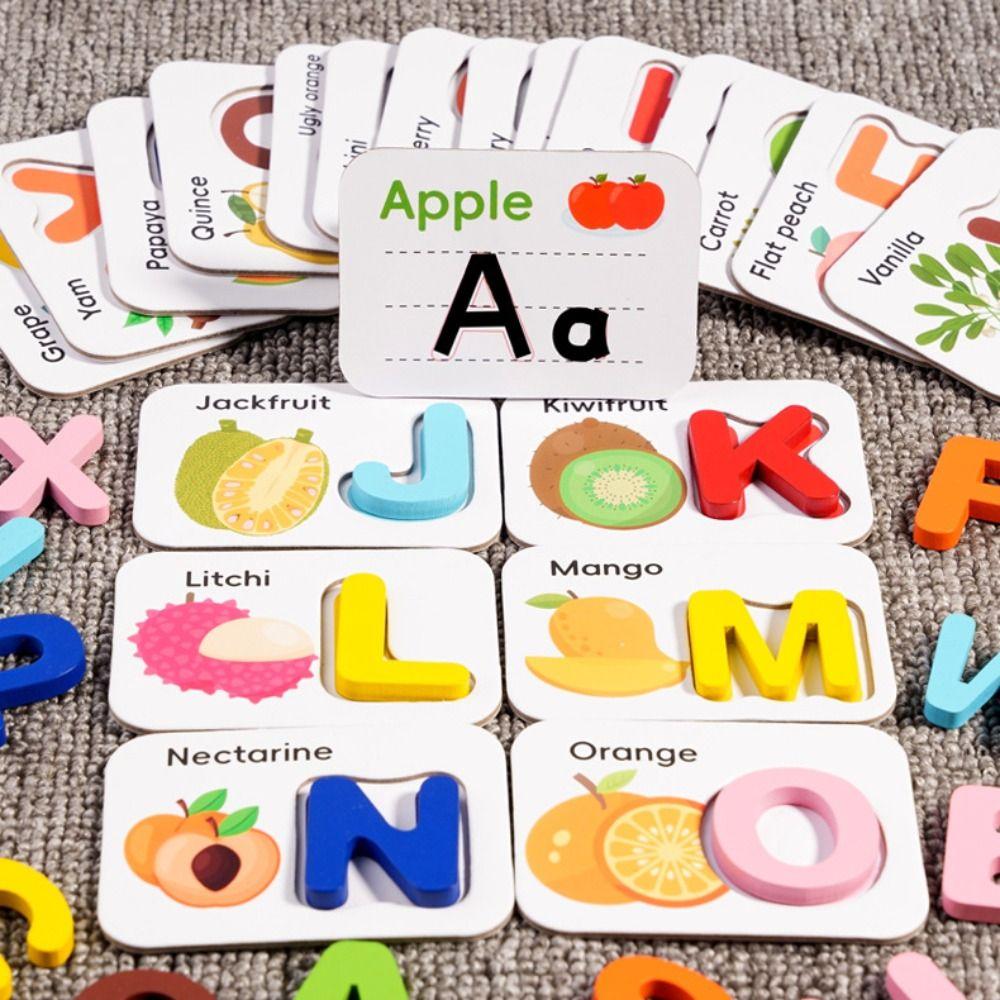 Wooden Alphabet Flash Cards Set Educational Cognitive Memory Game Kids Preschool