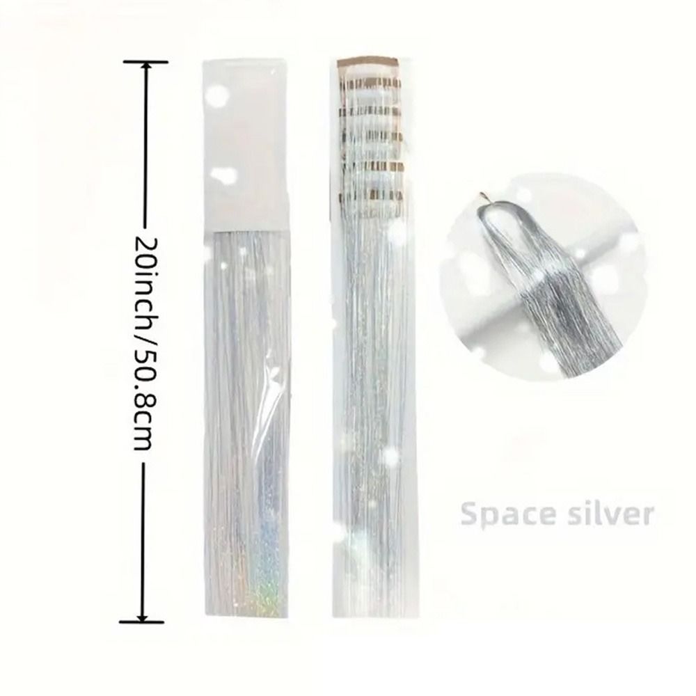 Heat Resistant Glitter Tinsel Hair Extensions Silk Hair String Extensions  For Kids Girls Women