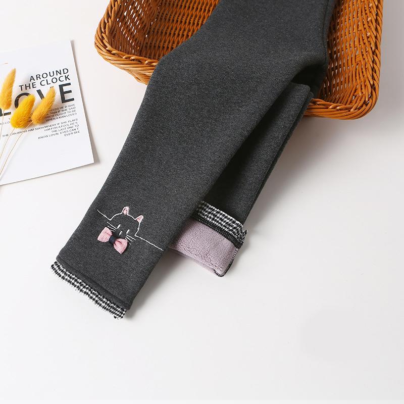 Зимние леггинсы для девочек, бархатные утепленные детские брюки, модные теплые брюки с вышивкой