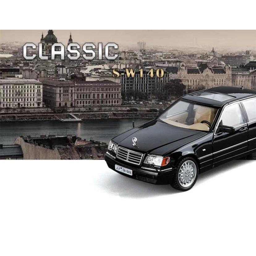 1/24 Benz W140 320SEL Alloy Vintage Car Diecast Metal Classic Car Toy Model Sound Light Pull Back Collectibles Children Birthday Gift