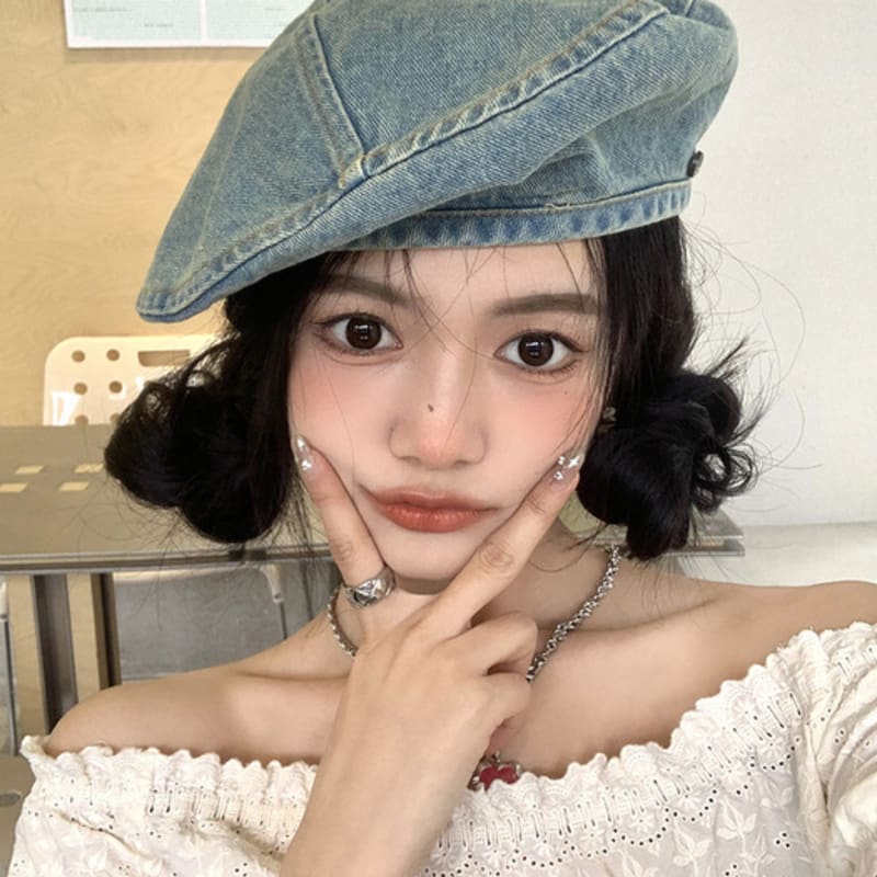 LOOKING4U On the Moment Denim Pocket Beret C2 Washed Blue