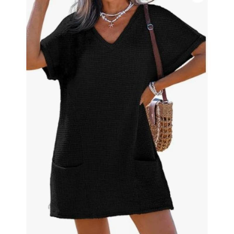 Knitted Tank Dress With Pockets And Deep V Neck For Beach And Travel Use