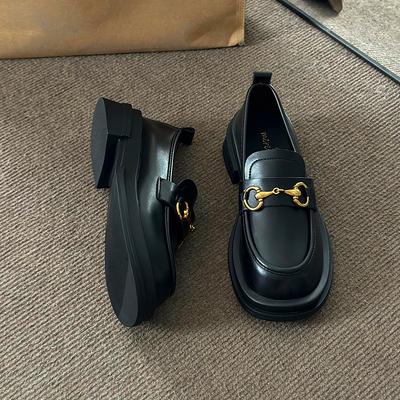 Модные женские дышащие лоферы в британском стиле для девочек, универсальные туфли с мягким верхом и металлической пряжкой, маленькие кожаные туфли для женщин