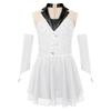 Girls Sparkling Skating Dress Sleeveless Patchwork One Piece with Fingerless Gloves Built In Briefs Performance Costume