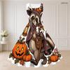 Women Plus Size Halloween Raccoon Pumpkin Printed Two Piece Set Short Sleeve Cropped Shrug Square Neck Tie Waist Flared Dress