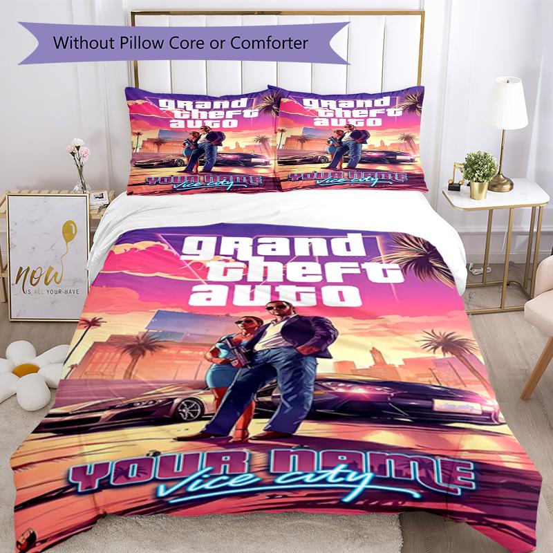 Grand Theft Auto Customize Your Name Bedding Set Design for Bedrooms Soft Bedding Custom Room Decor Perfect Gift for Women Men