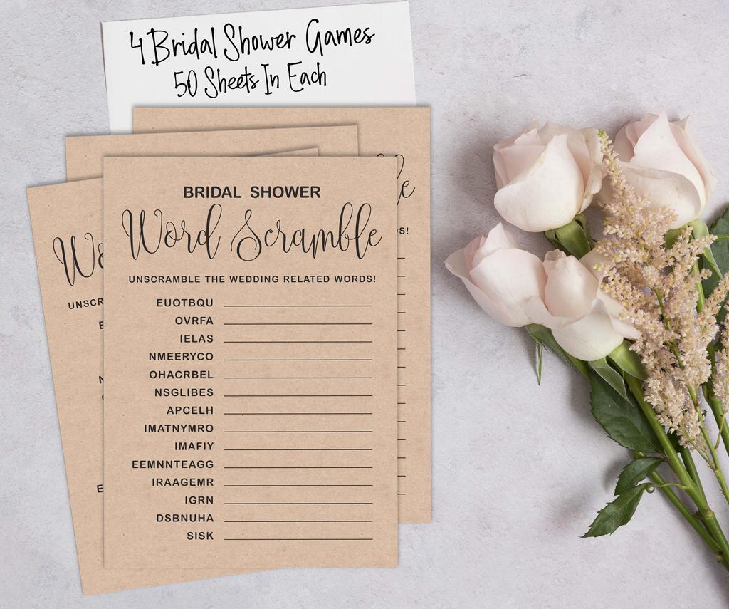 Inkdotpot Набор игр для девичника, комплект из 4 штук(50 листов каждый) w Miss to Mrs Gold Banner Kraft Rustic Fun Игры для свадебного душа