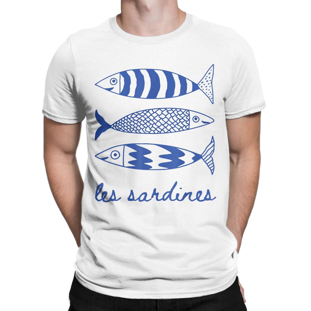 Les Sardines Tinned Fish Graphic Funny T Shirt Men's Cotton Funny T-Shirts O Neck Fisherman Tees Short Sleeve Tops Classic