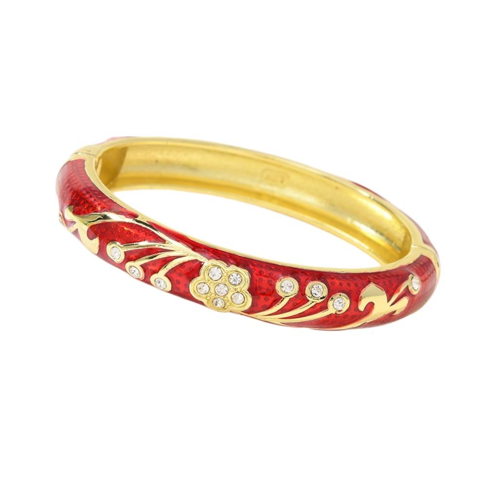 5 Petals Flower Crystal Bangle Traditional Women's Hand Bracelet Vintage Cloisonne Bangle  Girls