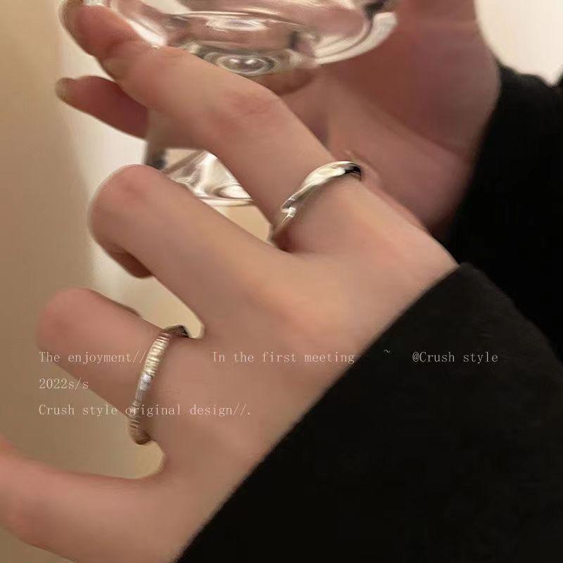 Silver Plain Ring Ring Three-piece Female Cold Wind Simple Temperament Versatile Index Finger Ring Ins Personalized Tail Ring