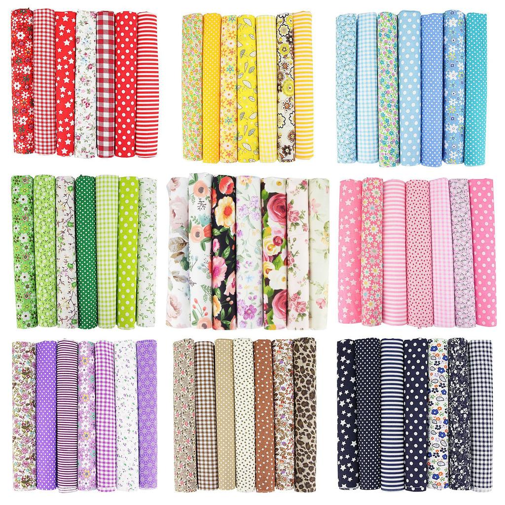 Набор хлопчатобумажной ткани 7 цветов для DIY проектов с цветочными, клетчатыми и гороховыми узорами