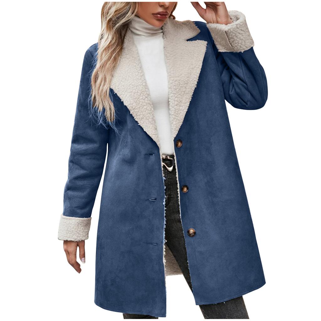 Ladies' Fashionable Long Sleeved Lapel Thickened Warm Plush Solid Color Jacket