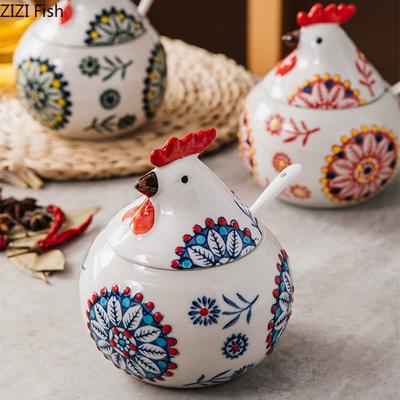 Креативная банка для приправ «Петух», керамическая банка для специй с крышкой, кухонная банка для хранения соли, сахара, перца, скандинавские бытовые инструменты для приправ