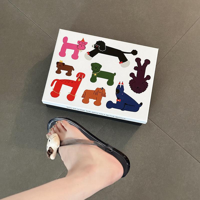 2025 Summer Fashion Versatile Sandals Thick Bottom Flip-flops Women's Cartoon Animation Toe Crystal Flat Bottom Cool Slippers