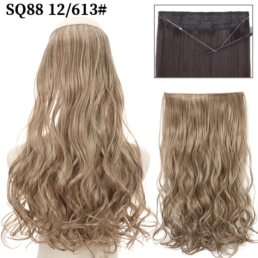 MISS WIG Synthetic Invisible Fish Wire No Clip Wavy Hair Extensions Long Hairpiece Natural Black Brown Blonde for Women Fake Hair Piece